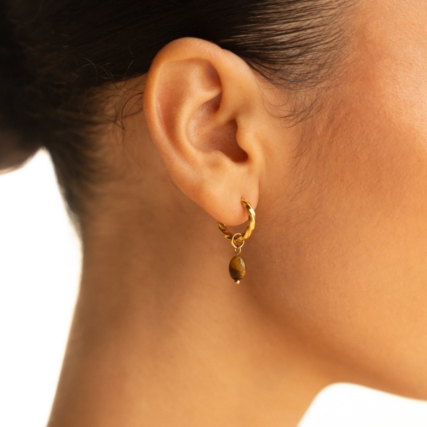 Tiger Eye Hoops Earrings