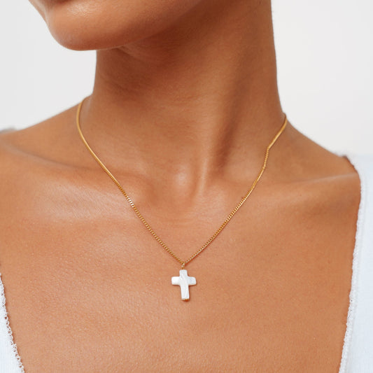 Perlmuttkreuz-Halskette