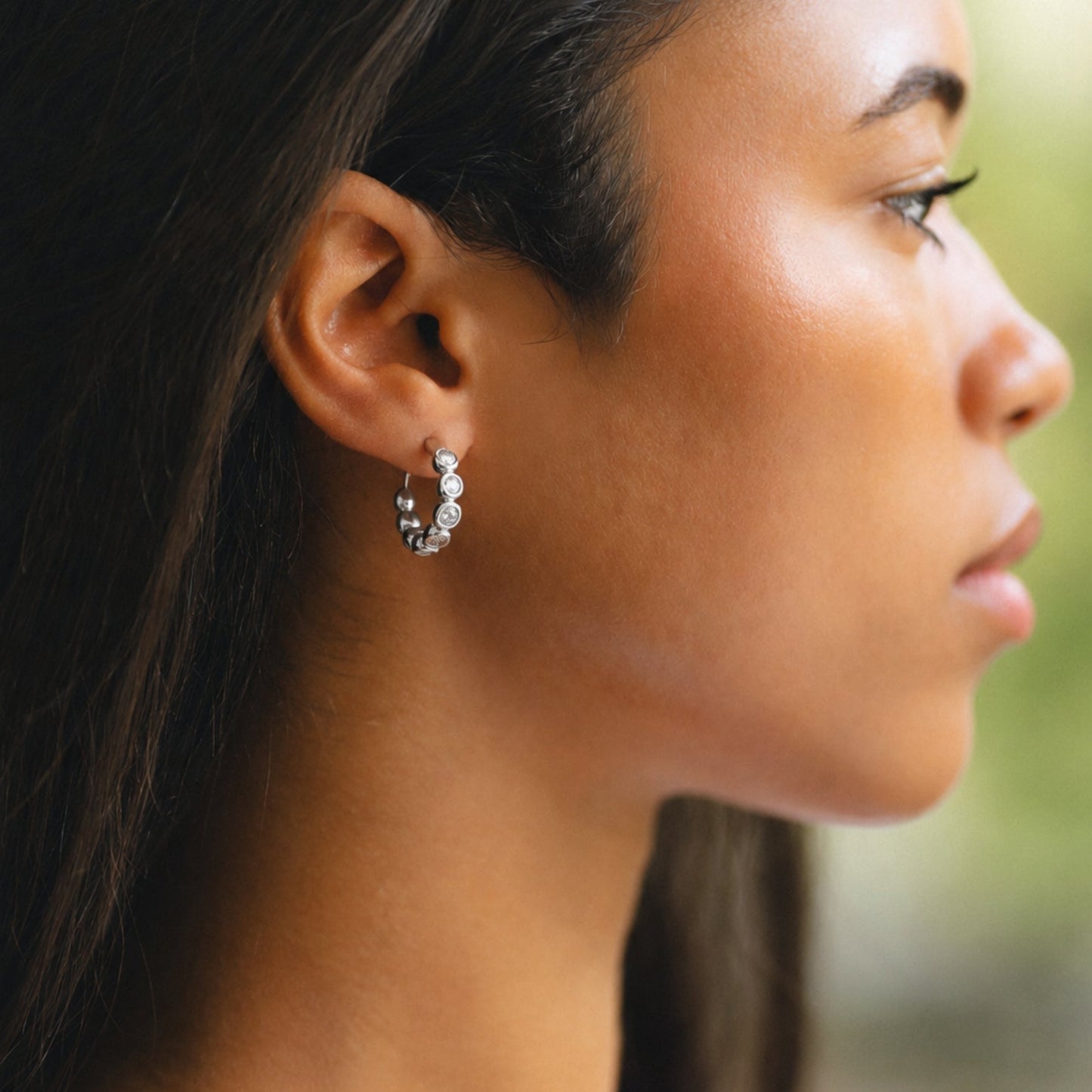 Beaded Diamond Hoops