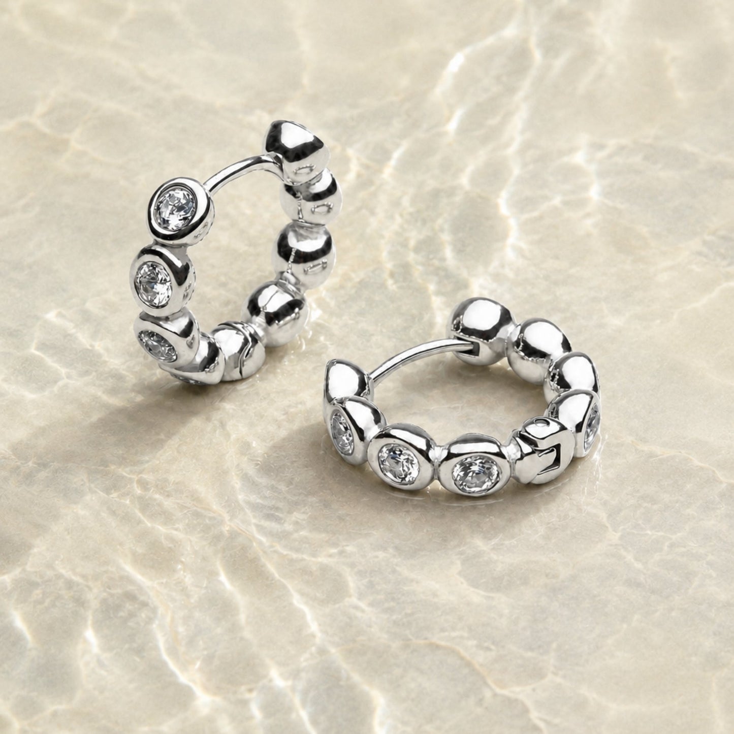 Beaded Diamond Hoops