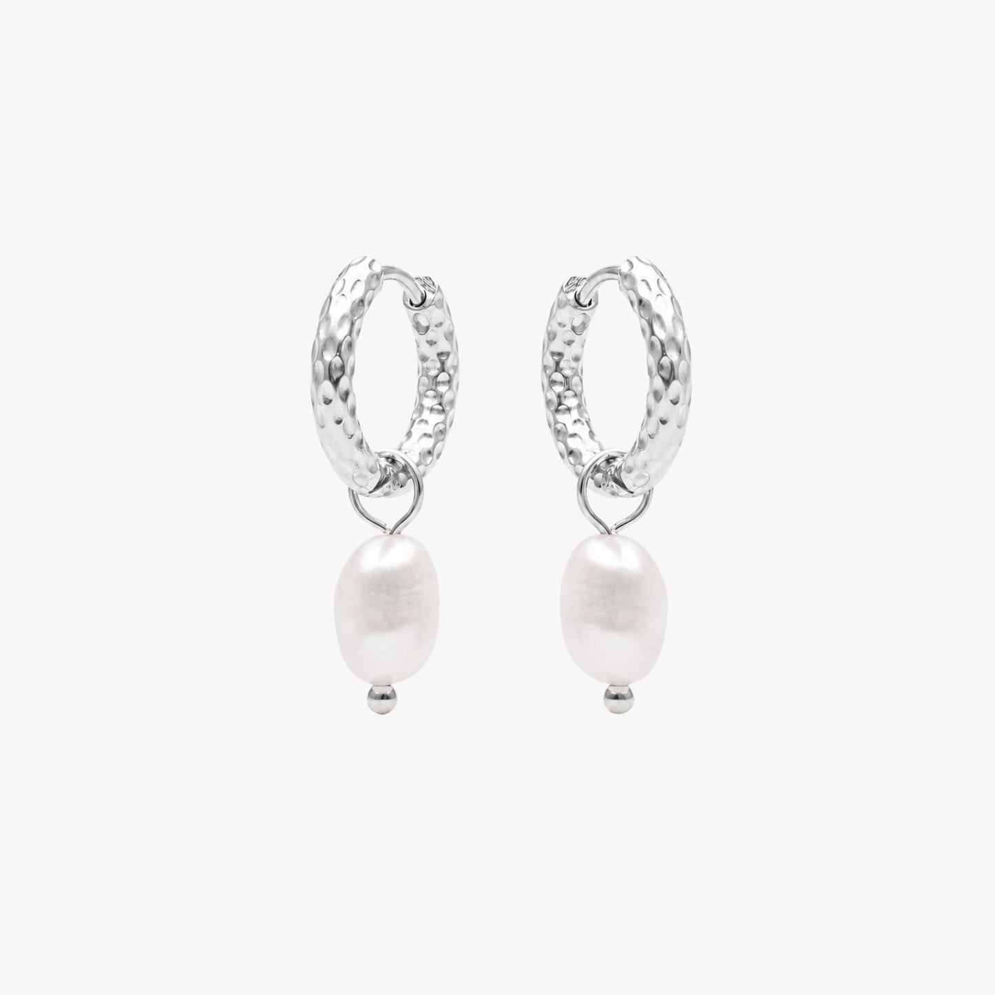 Hammered Pearl Hoop Earrings